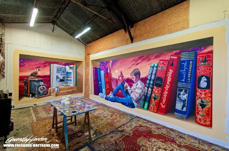 Portrait peint en atelier sur toile marouflée, panneau de la fresque du lycée de Pleyben.